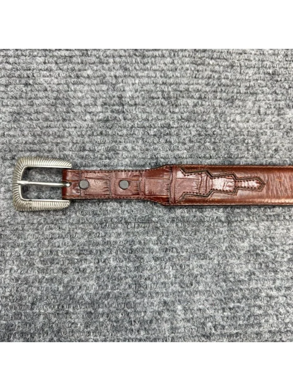 Tony Lama Belt Mens 42 Brown Scale Leather 7497L Silver Tone Buckle Vintage 90s